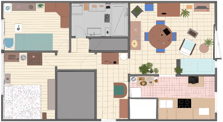 Plan d'étage coloré d'un appartement ou d'une petite maison