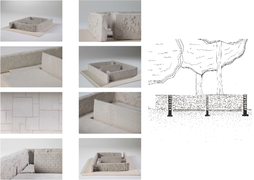 Modèles d'étude de matériaux en béton et dessins de site